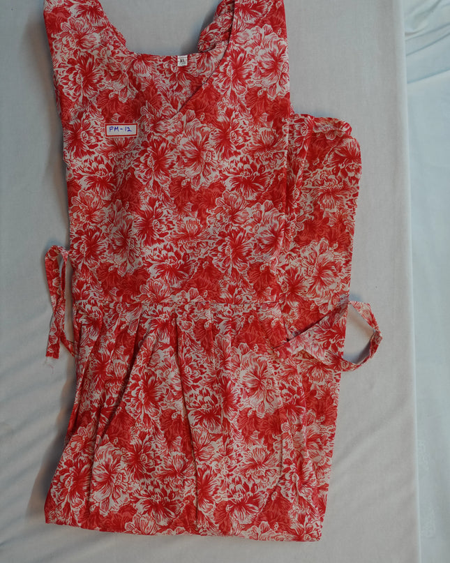 Premium Mul Cotton Frock Brunt Red – Puff Sleeve Design with Knots, Zero Shrinkage