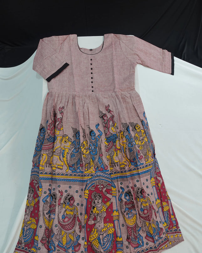 Ramayanam Cotton Frock Spicy Pink – Premium Ethnic Wear for Women & Girls