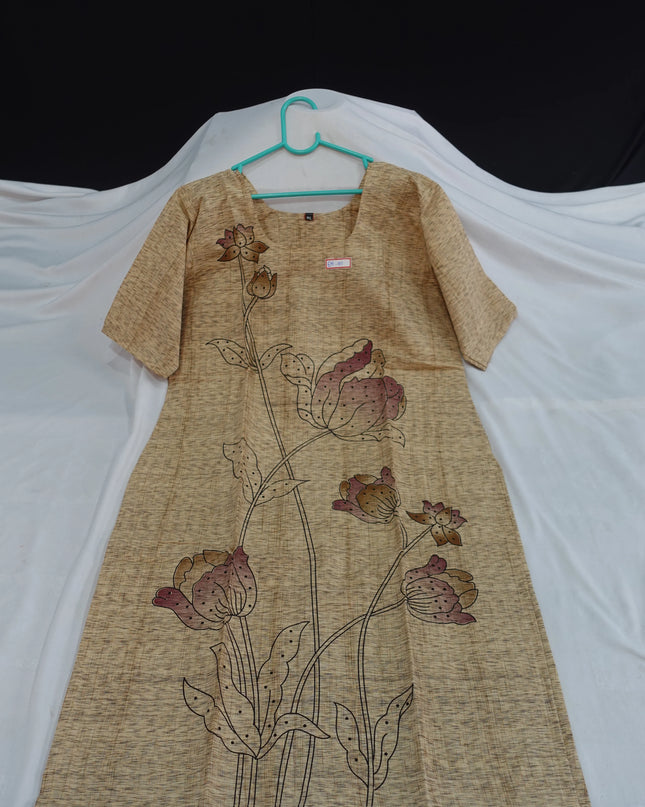 Premium Straight Cut Kurti – Wheat Colour with Beautiful Floral Print