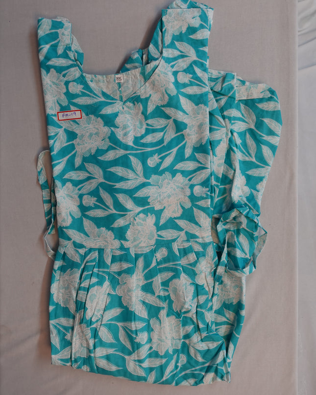 Mul Cotton Frock with Sky Blue colour Puff hands with Knots & Zero Shrinkage