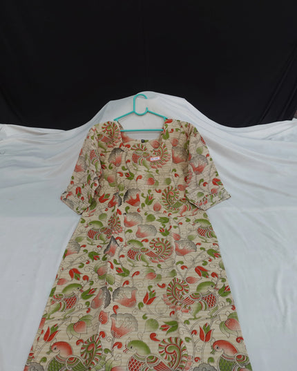 Premium Cotton Straight Cut Kurti Biscuit – Elegant Floral Print Design