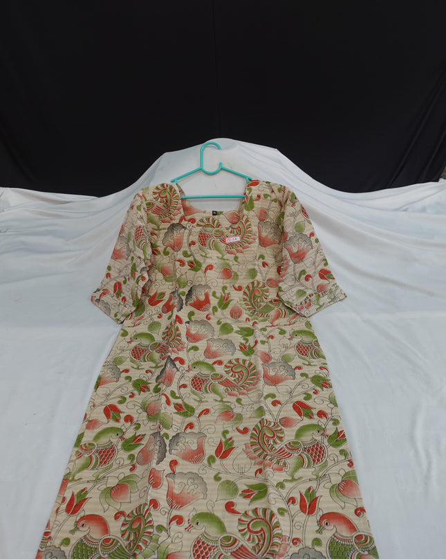 Premium Cotton Straight Cut Kurti with Floral Print with Biscuit Color