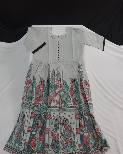 Ramayanam Cotton Frock Pastel Gray – Premium Ethnic Wear for Women & Girls