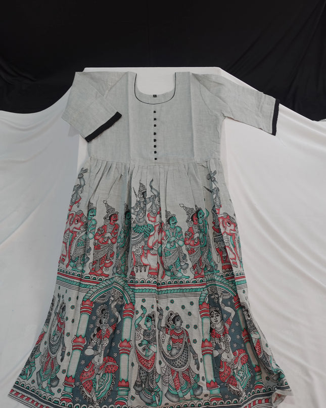 Ramayanam Cotton Frock Pastel Gray – Premium Ethnic Wear for Women & Girls