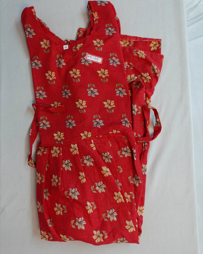 Premium Mul Cotton Frock Red – Puff Sleeve Design with Knots, Zero Shrinkage