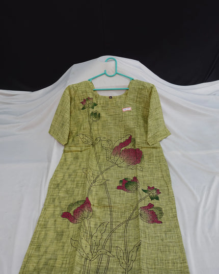 Premium Straight Cut Kurti – Pesara Green Colour with Beautiful Floral Print