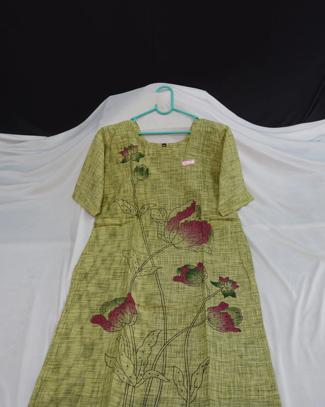 Premium Straight Cut Kurti – Pesara Green Colour with Beautiful Floral Print