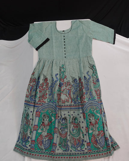 Ramayanam Cotton Frock Pastel Sage Green – Premium Ethnic Wear for Women & Girls