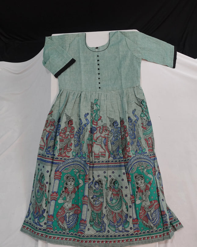 Ramayanam Cotton Frock Pastel Sage Green – Premium Ethnic Wear for Women & Girls