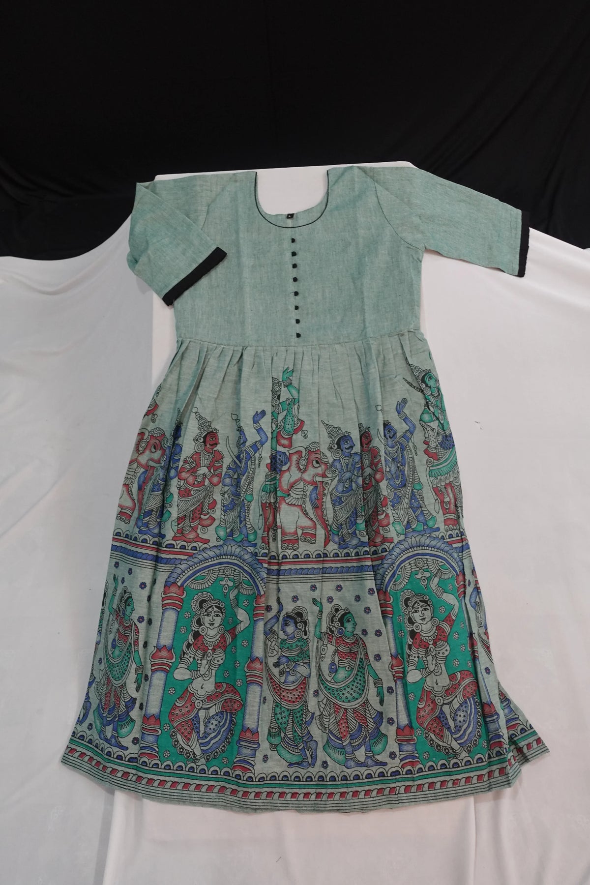 Ramayanam Cotton Frock Pastel Sage Green – Premium Ethnic Wear for Women & Girls