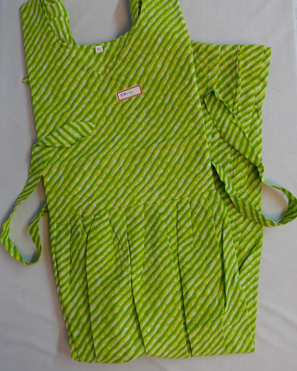 Premium Mul Cotton Frock Parrot Green – Puff Sleeve Design with Knots, Zero Shrinkage