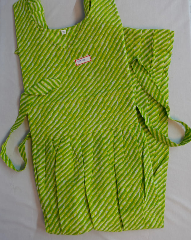 Premium Mul Cotton Frock Parrot Green – Puff Sleeve Design with Knots, Zero Shrinkage