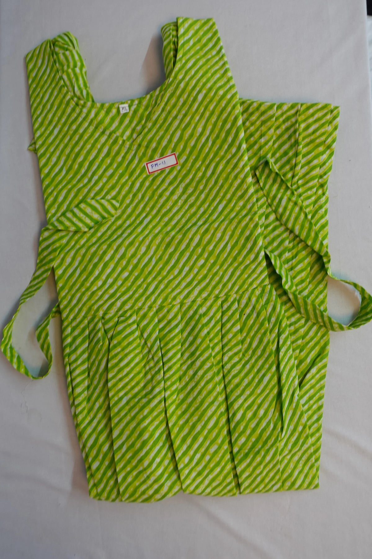 Premium Mul Cotton Frock Parrot Green – Puff Sleeve Design with Knots, Zero Shrinkage