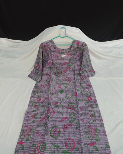 Premium Cotton Straight Cut Kurti with Floral Print with Lavender Color