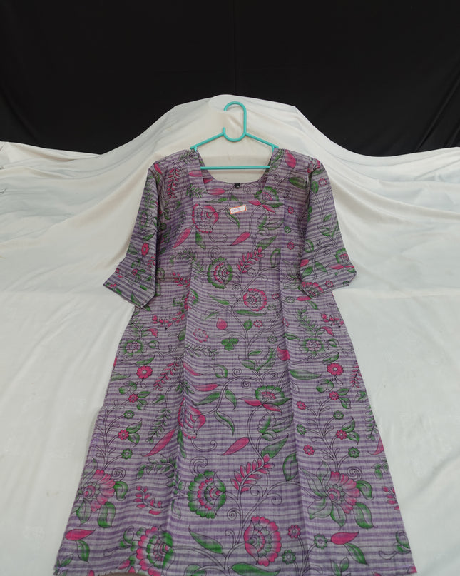 Premium Cotton Straight Cut Kurti with Floral Print with Lavender Color
