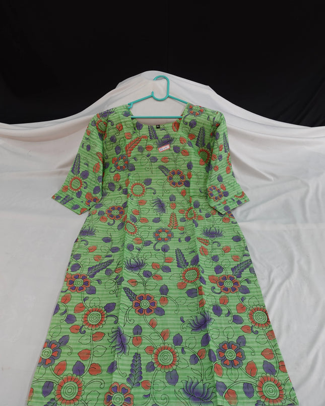 Premium Straight Cut Kurti – Green Colour with Beautiful Floral Print
