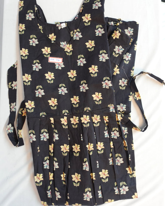 Premium Mul Cotton Frock Black – Puff Sleeve Design with Knots, Zero Shrinkage