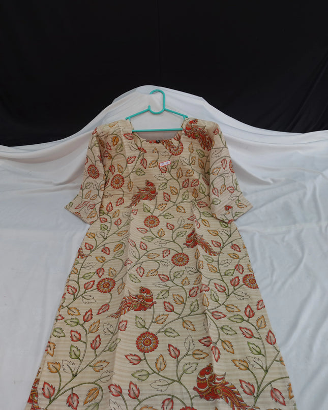 Premium Straight Cut Kurti – Cream Colour with Beautiful Floral Print