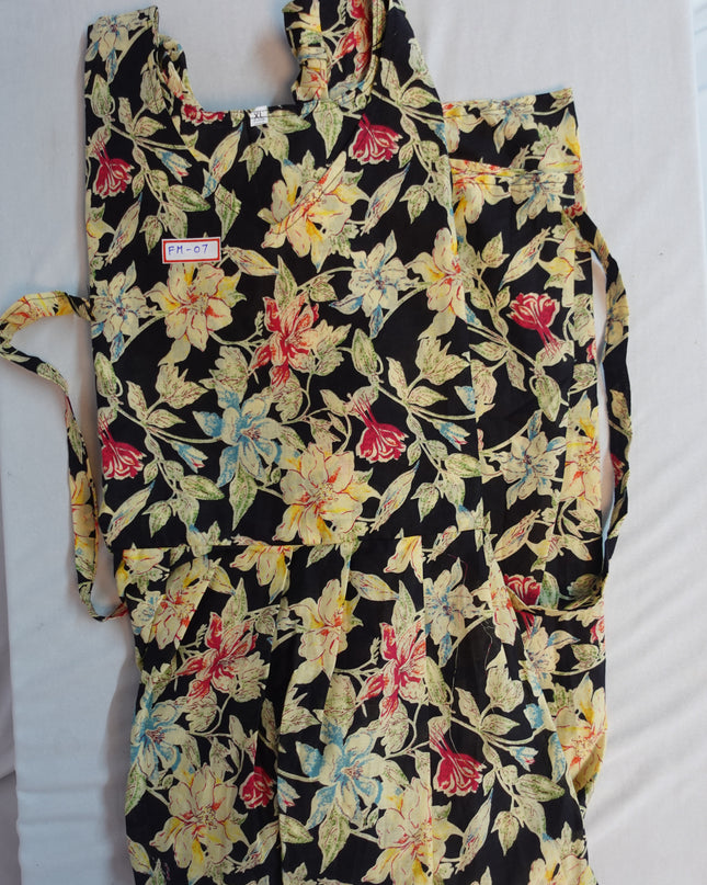 Mul Cotton Frock with Black colour Puff hands with Knots & Zero Shrinkage