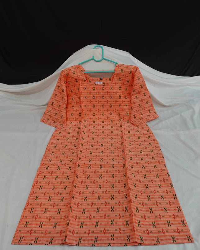Premium Cotton Straight Cut Kurti – Orange Floral Print Design for Women