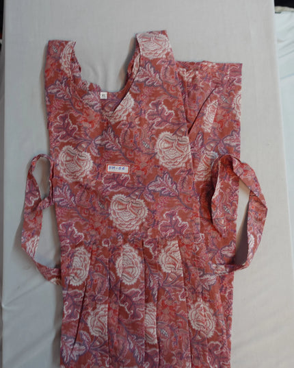 Premium Mul Cotton Frock Grey Pink – Puff Sleeve Design with Knots, Zero Shrinkage