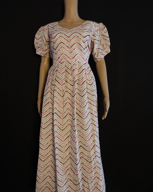 Premium Mul Cotton Frock Cream – Puff Sleeve Design with Knots, Zero Shrinkage