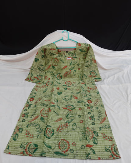 Premium Straight Cut Kurti – Pale Green Colour with Beautiful Floral Print