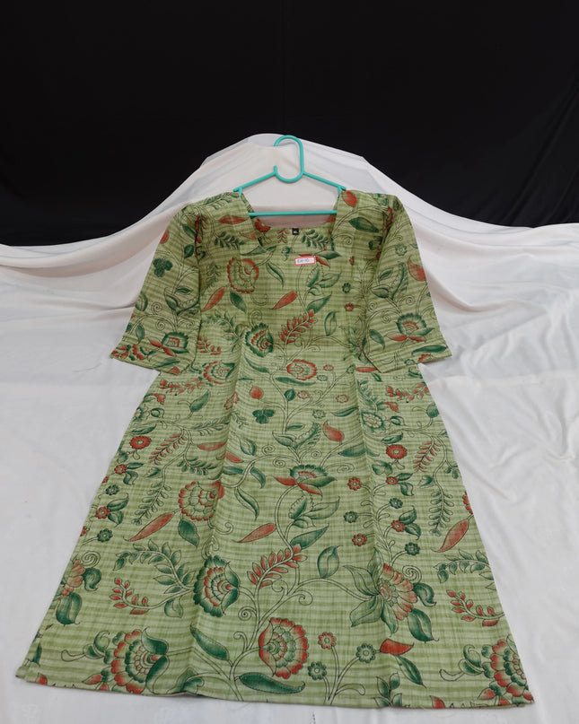Premium Straight Cut Kurti – Pale Green Colour with Beautiful Floral Print