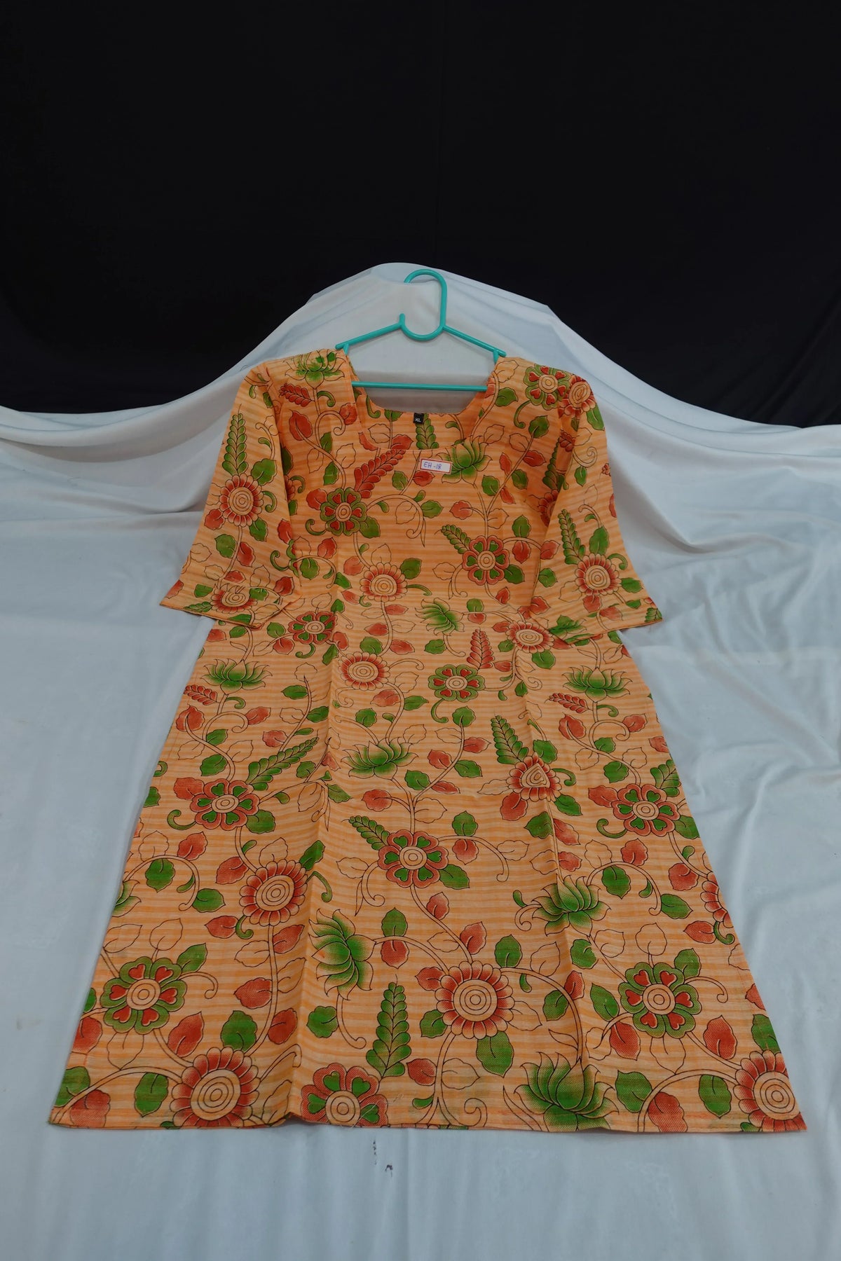 Premium Cotton Straight Cut Kurti Orange – Elegant Floral Print for Women