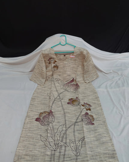 Premium Cotton Straight Cut Kurti – Biscuit Floral Print Design for Women