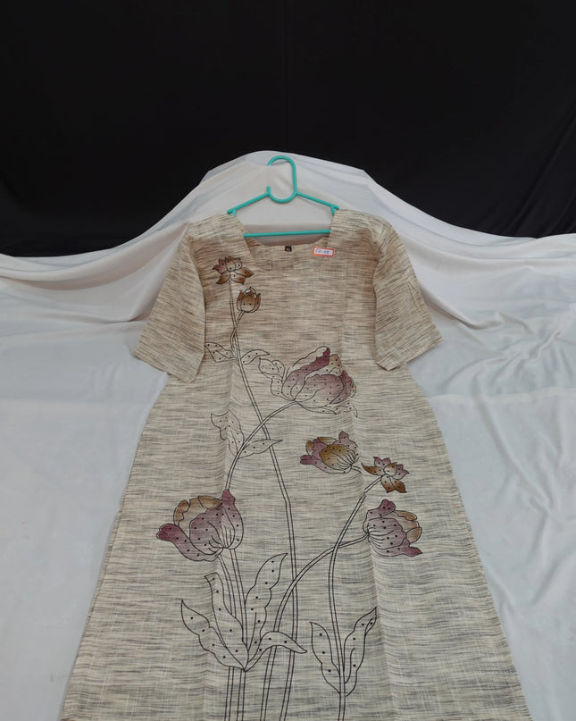 Premium Cotton Straight Cut Kurti – Biscuit Floral Print Design for Women