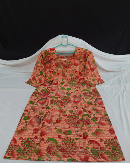 Premium Straight Cut Kurti – Peach Colour with Beautiful Floral Print