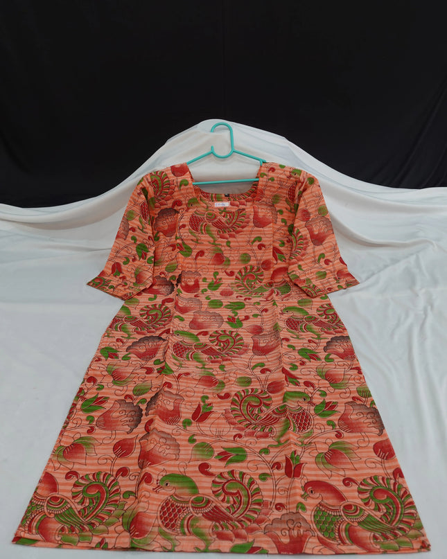 Premium Straight Cut Kurti – Peach Colour with Beautiful Floral Print