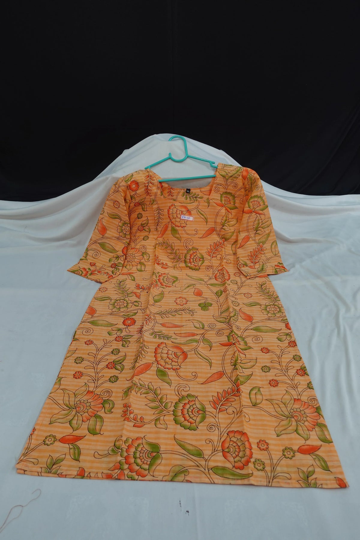 Premium Cotton Straight Cut Kurti – Fiery Orange Floral Print Design