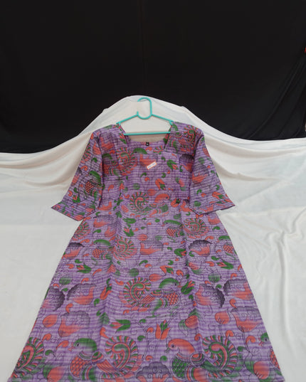 Premium Cotton Straight Cut Kurti – Grape Floral Print Design for Women