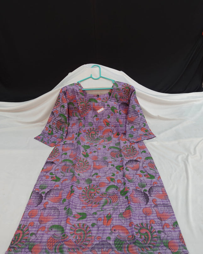 Premium Cotton Straight Cut Kurti – Grape Floral Print Design for Women