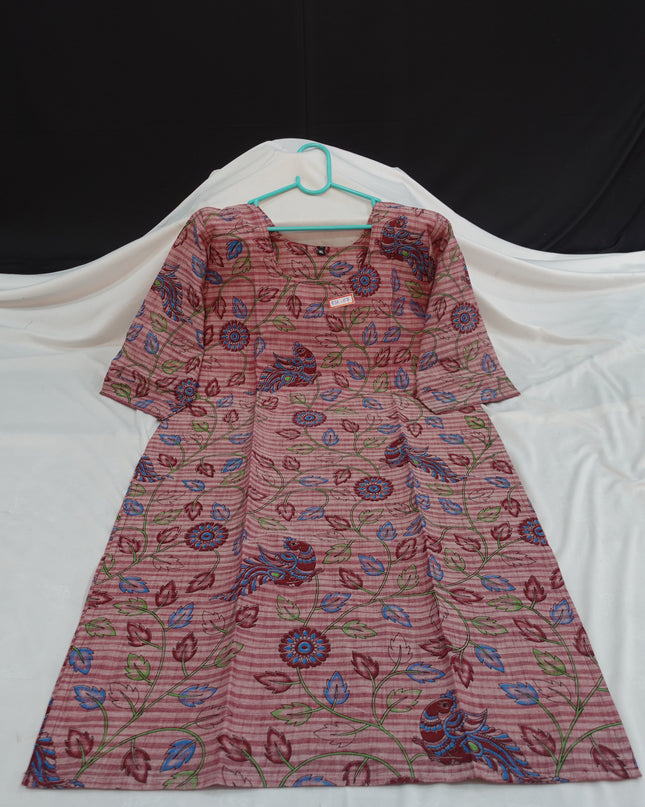 Premium Cotton Straight Cut Kurti with Floral Print with Copper Rose Color