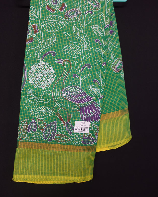 Chirala cotton saree half Green shade and printed blouse