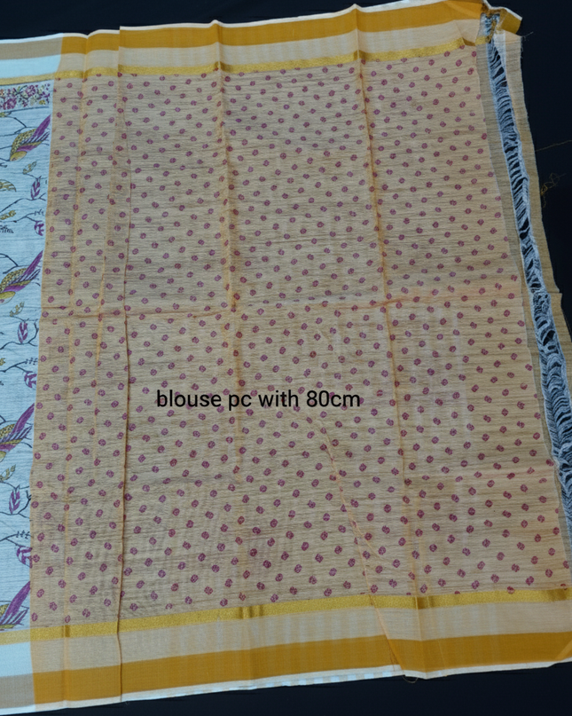 Chirala cotton saree half white shade and printed blouse