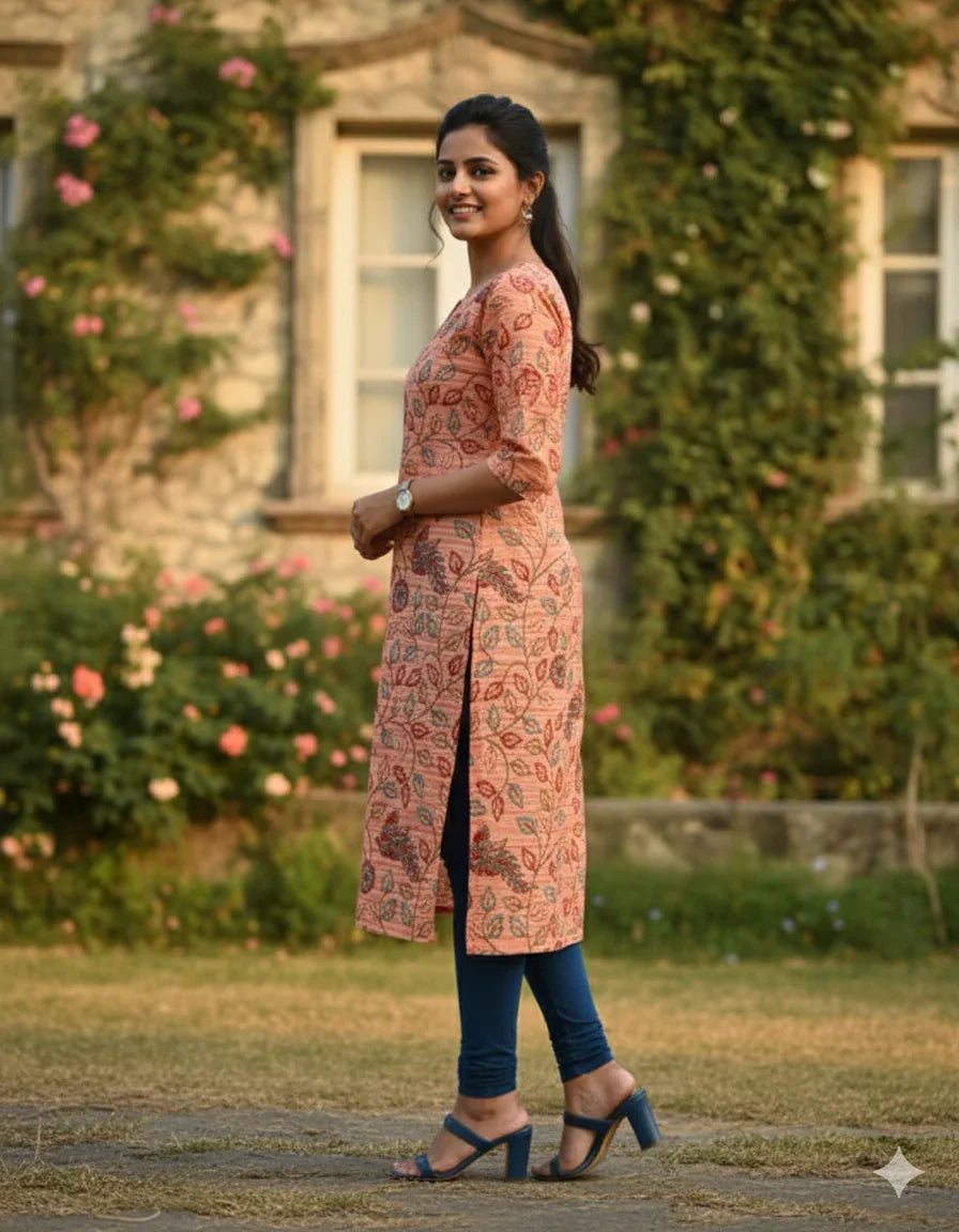 Premium Cotton Straight Cut Kurti – Clay Floral Print Design for Women