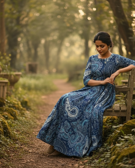 Blue Floral Long Anarkali Frock – Umbrella Flair Design