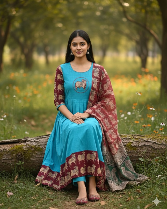 Premium 2-Piece Frock Set Sky Blue Colour – Bhavana Originals Exclusive