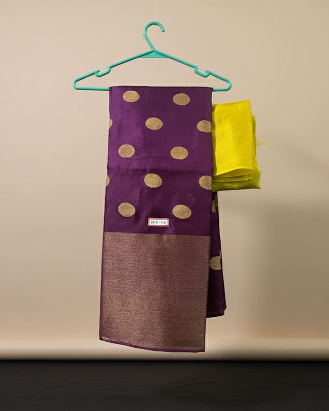 Jute Saree with Dollar Butis violet Colour