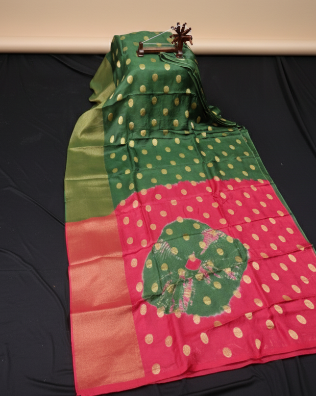 Jute Saree with Dollar Butis Green Colour
