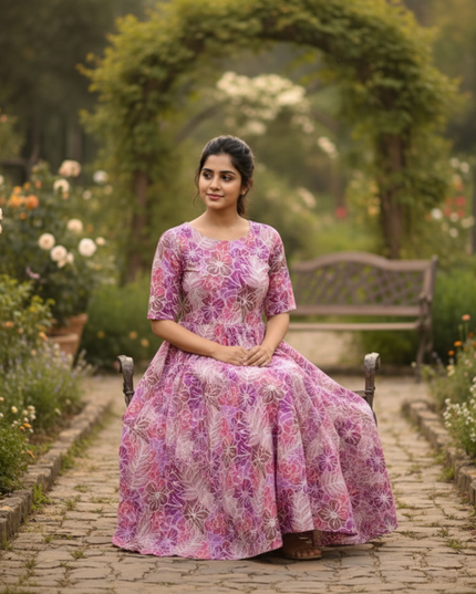 Pink Floral Long Anarkali Frock – Umbrella Flair Design