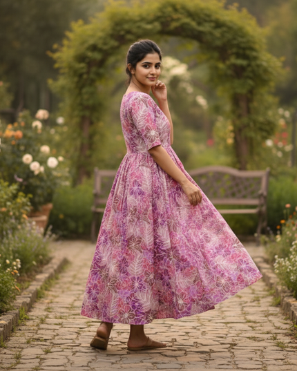 Pink Floral Long Anarkali Frock – Umbrella Flair Design