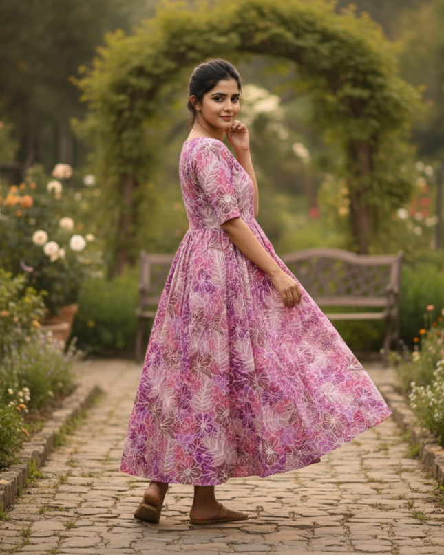 Pink Floral Long Anarkali Frock – Umbrella Flair Design