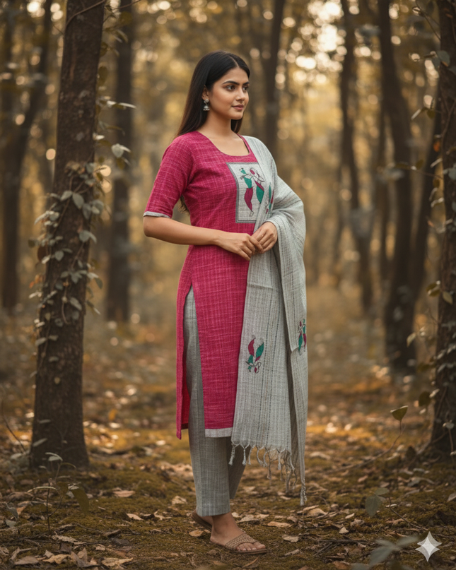 Radha Krishna Cotton Readymade Kurti for Women – Pink Straight Cut with Full-Length Lining