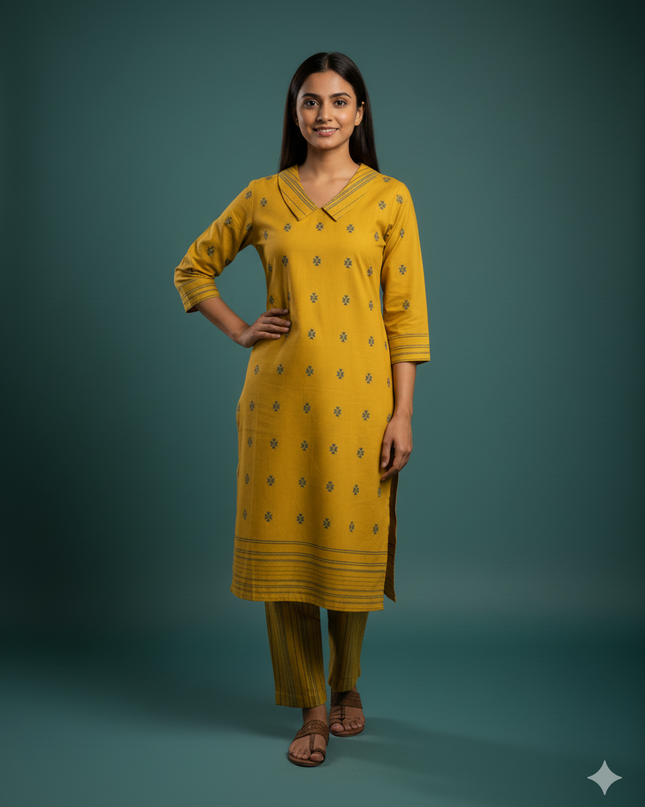 Premium Cotton Wooven Co-ord Set with Yellow Colour