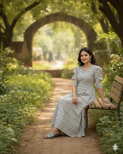 Premium Mul Cotton Frock Grey – Puff Sleeve Design with Knots, Zero Shrinkage